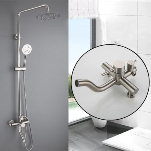 Bathroom Shower Faucet Set Wall Mounted Stainless Steel Rainfall Bath Shower Faucet Mixer Tap With Handheld Shower Head Set