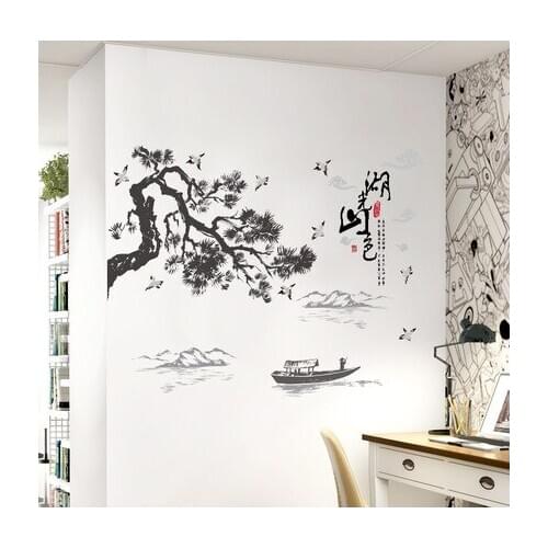 Living Room Wall Stickers Chinese Style Landscape Painting Elegant Wall Decoration Picturesque Landscape Stickers For The Wall
