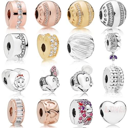 NEW 2019 100% 925 Sterling Silver Rose Gold Shimmering Portrait Clip Charm Collocation Bracelet Fit DIY Girl Original Jewelry