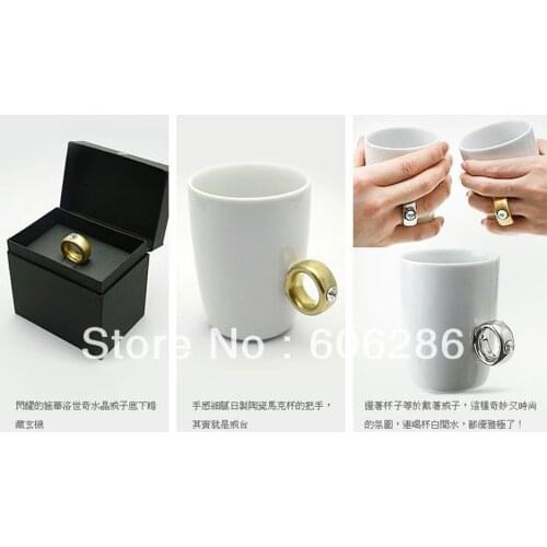 45pcs/lot Novelty Crystal Diamond 2 Carat Ring Ceramic mug Valentines Cup lovers mug cup