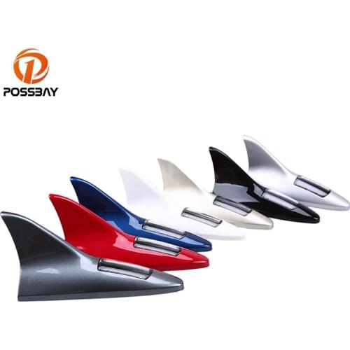 POSSBAY Solar Powered Antennas Warning Lamp Car Shark Fin Antenna Strobe Tail Light for Kia Nissan Renault Car Roof Stickers