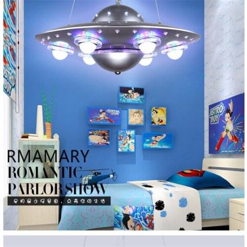 Remote control led Pendant lamp UFO childrens room boy bedroom flying saucer lights creative cartoon spacecraft pendant light