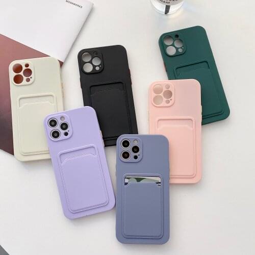 Luxury Liquid Silicone lens protect Phone Case for iphone 11 Pro Max 8 7 Plus X XR SE 2020 12 mini card Holder wallet soft Cover