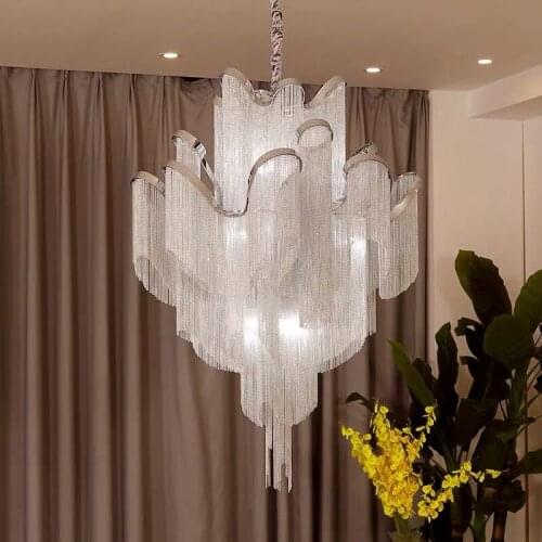 Nordic Tassel Chain Pendant Lights creative luxury Hanging Light Silver Gold Aluminium chain Pendant Lamp light fixtures