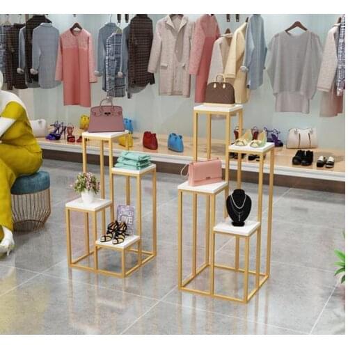Shoe shop Shoe rack Display rack Clothing shop Zhongdao kitchen window Shoe hat rack Gold Nordic iron high and low combination r