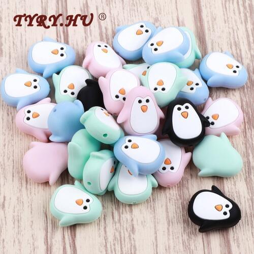 TYRY.HU 2pc Penguin Animal Silicone Beads Food Grade Cartoon Teether BPA Free Baby Teething Toys DIY Pacifier Chain Accessories