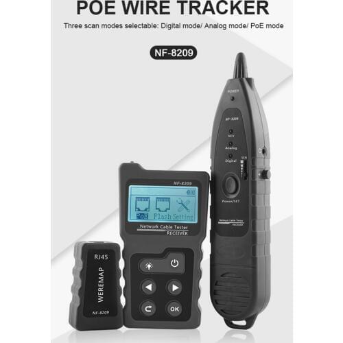 NF-8209 LCD Display Measure Length Lan Cable POE Wire Checker Cat5 Cat6 Lan Test Network Tool Scan Cable Wiremap Tester