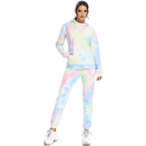 NWT Tie Dye CroSweater+Leisure Drawstring ShortsSportsSetsWomenCottonHoodedGymWorkoutLongSweater+Shorts 2Pcs/Set