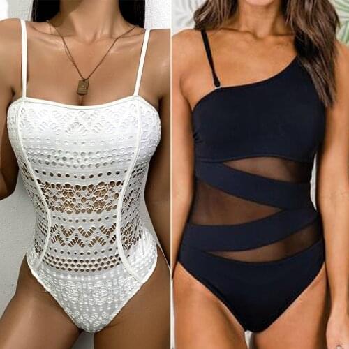 Micendy Lace Swimsuits Women Sexy Push Up Bathing Suits Summer White Swimwear Beach Swim Mesh One-Piece Suits Patchwork Monokini