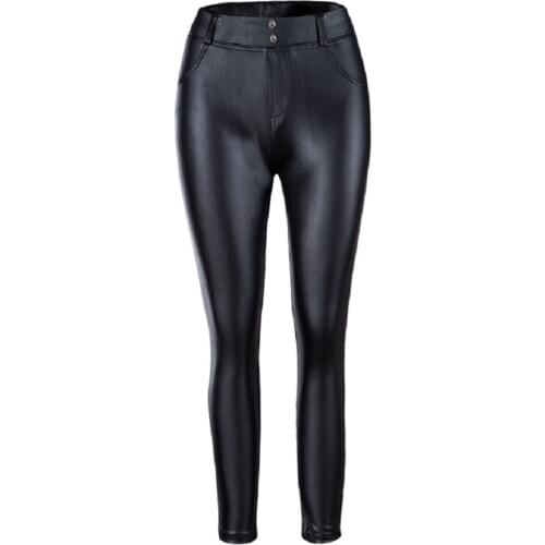 Womens Sexy Skinny Pants Slim Soft Strethcy Shiny Elastic Waist Trouser Wet Look Faux Leather Vinyl Leggings for Autumn/Spring
