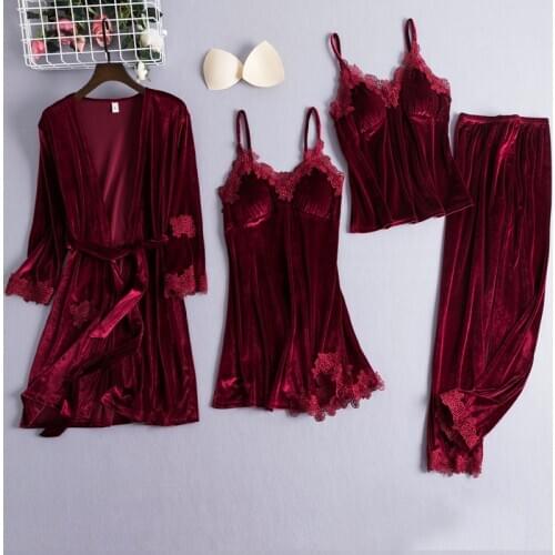 Chinese Style Female Velour Robe Gown Classic Burgundy Sleepwear Nighty Set Lace Patchwork Nightwear Bathrobe Sexy Negligee