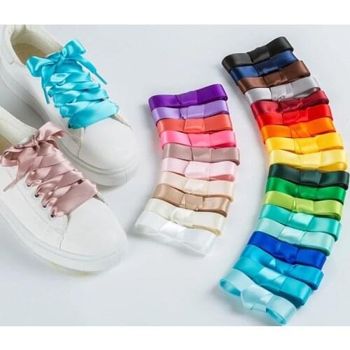 1Pair 2cm Width 80CM Flat Satin Silk Ribbon Shoelaces Polyester Shoe Laces Sneaker Sport Shoes Lace Strings