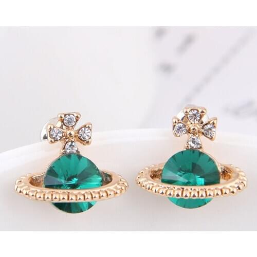 1 Pair Cute Rhinestone Planet Stud Earrings Luxury Shiny Dangler for Women Girls Fashion Elegant Earrings Jewelry