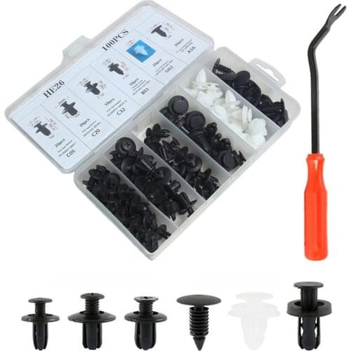 100pcs 6 Sizes Car Fastener Clips Mixed Box Push Retainer Pin Rivet Door Trim Panel Bumper Rivet Retainer Universal Fastener Kit