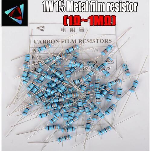 20pcs 1W Metal film resistor 1% 1R ~ 1M 2R 10R 22R 47R 100R 330R 1K 4.7K 10K 22K 47K 100K 330K 470K 1 2 10 22 47 100 330 ohm