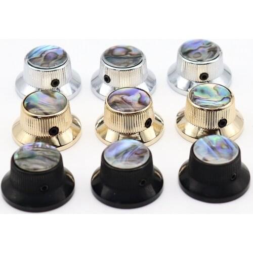 3Pcs Abalone Top Guitar Bass Knobs Strat Metal Knobs for 6mm Shaft Pots 3 colors