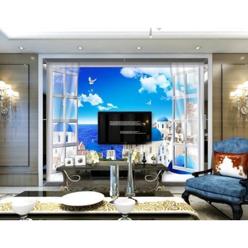 Mediterranean style castle castle Seaview 3d wallpaper murals,living room sofa TV wall bedroom 3d kids wallpaper papel de parede