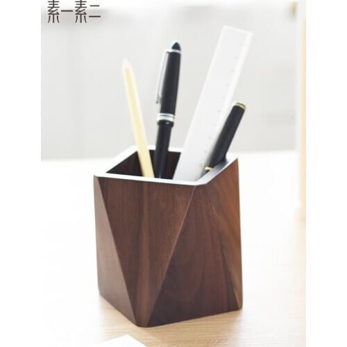 Wood Pen Container Student Desktop Office Solid Wood Pen Holder
