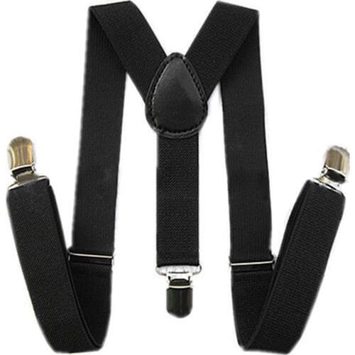 Kids Boys Girls Y-Back Suspender Elastic Adjustable Clip-On Braces Black