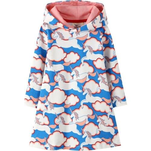 Unicorn Girls Hooded Dress Cloud Cotton Princess Autumn Winter Baby Dress Toddler Dresses for Girls Clothing