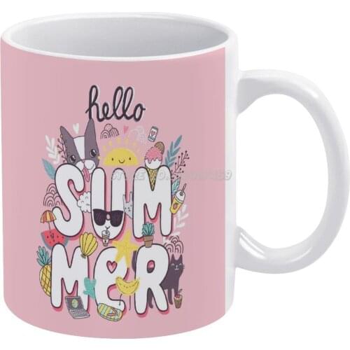 Hello Summer Coffee Mugs Ceramic Mug Tea Cup Custom Cup Personalized Maman Gift Summer Watermelon Food Fruit Cupcake Sun Eating
