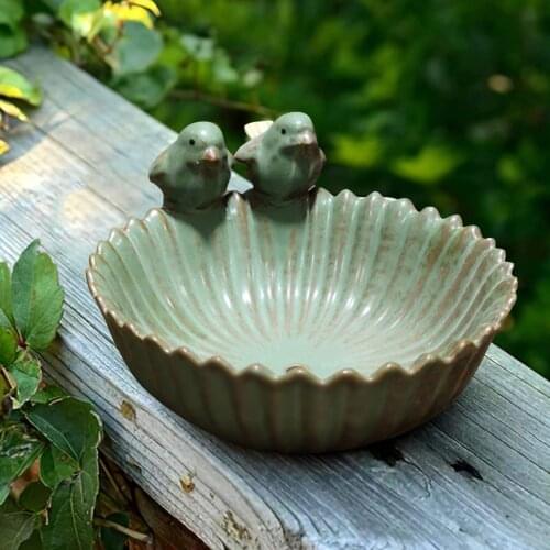 Bird Feeder Yard Ceramic Birth Baths Garden Decor Birth Feeder Ceramic Succulent Flower Pot Aquarium Retro Bird Feeder Tray