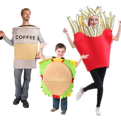 Adult Children kid Hamburger Costume French Fries Chips Coffee Cup Costume 2021 Halloween Party Cosplay Funny Dress boys girls