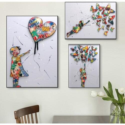 Colourful Banksy Wall Art Little Girl With Love Balloon Pictures On Poster And Prints Canvas Painting For Living Room Decoration
