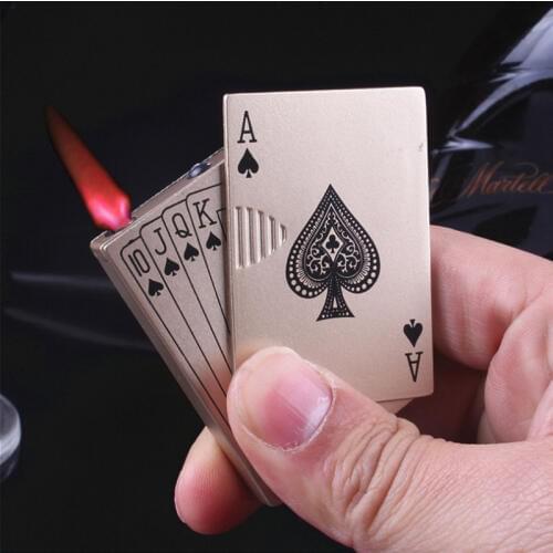 Creative Poker-Shaped Flame Metal Lighter Windproof Butane Gas Cigarette Lighters With UV Lamp Novelty Gadget NO GAS