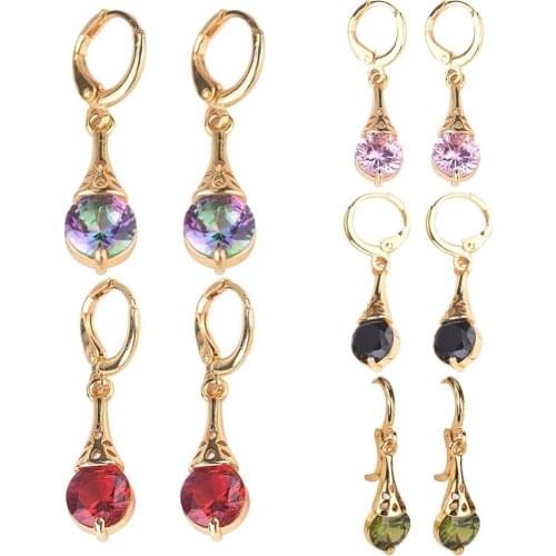 Hot Sales Retro Round Faux Topaz Pendant Women Leverback Earrings Valentine Day Gift