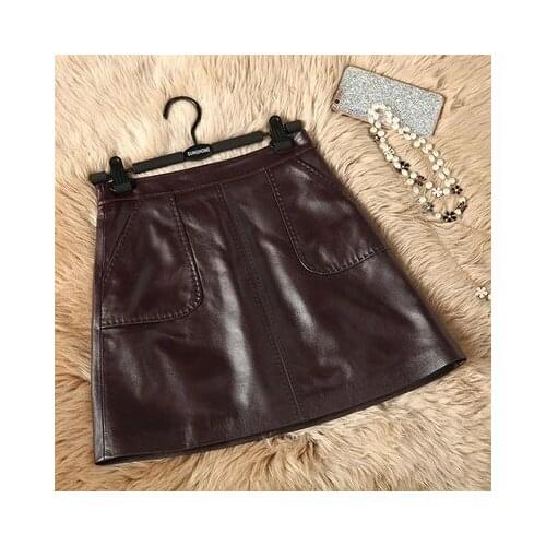 Top brand Leather New Sheepskin Skirt Women High Waist Skirt high quality