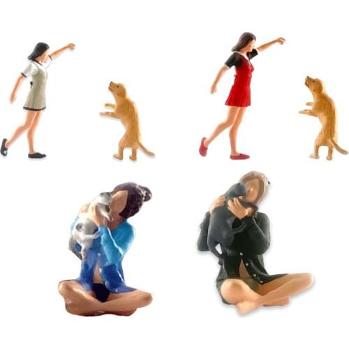 Mini 1/64 Painted Figures Training Pet Street Scene Model Layout Diorama