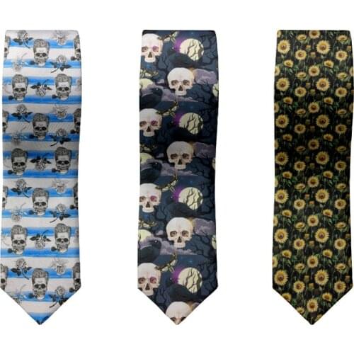 Fashion Skull 3D Printed Mens Necktie Casual 8CM Polyester Business Accessories Necktie Funny Wedding Party Gentlemans Necktie