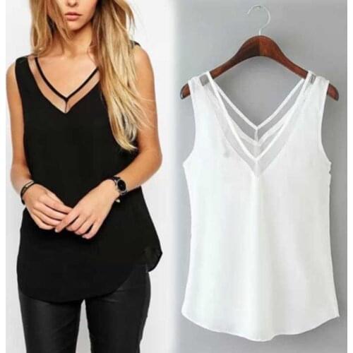 Fashion Chiffon Slim Loose V-Neck Sleeveless Vest Shirt Blouse Tops For Women Girls MU8669