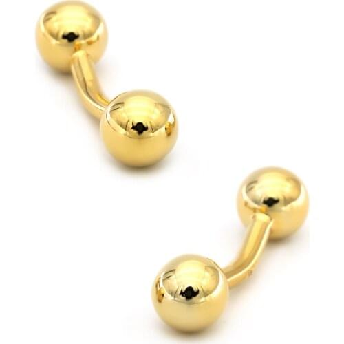 Mens Double Balls Cuff Links Copper Material Golden Color