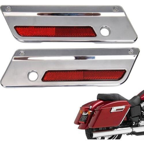 Motorcycle ABS Chrome Saddlebag Latch Hinge Cover Plate With Red Reflector For Harley Touring Electra Glide 1993-2013