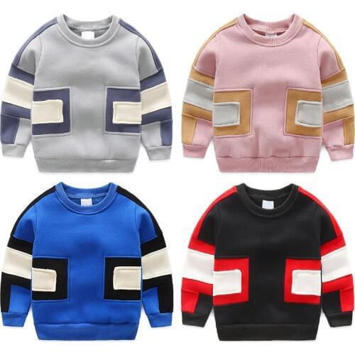 New Fashion Patchwork Boys T-shirt Kids Girl Warm Sweatshirts Pullover Fleece Winter Design Baby Boy Clothes Childrens Clothing