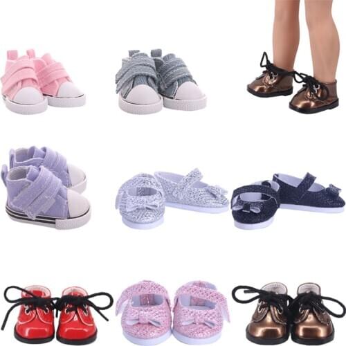 Leather &Canvas &Sequin Flat Bottom Shoes Doll Clothes Suitable For Autumn &Winter For 14 Inch Dolls Birthday Girls Toy Gifts
