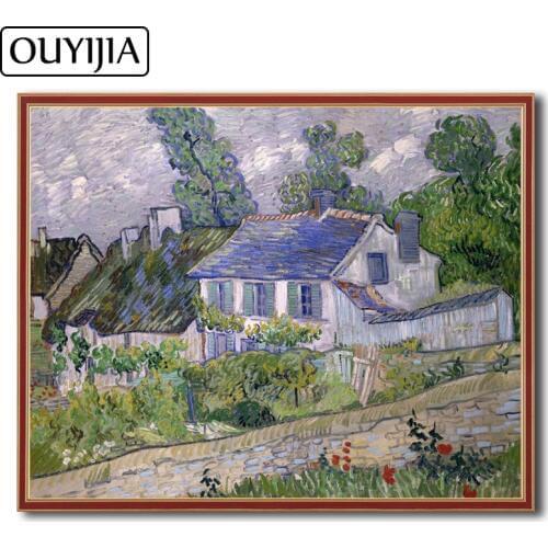 OUYIJIA Van Gogh Houses At Auvers Oil 5D DIY Diamond Painting Square Embroidery Decoration Gift Mosaic Rhinestone Cross Stitch