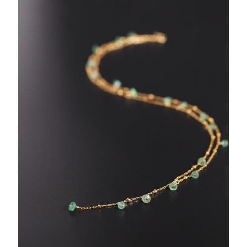 DAIMI GEMSTONES Emerald Necklace Female Natural 14K Gold Filled Tassel Clavicle Sweater Chain