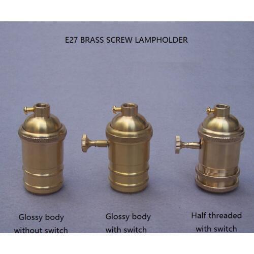 E27 glossy brass lamp base E26/E27 pure Copper half threaded Socket with switch Bulb Holder lampholder