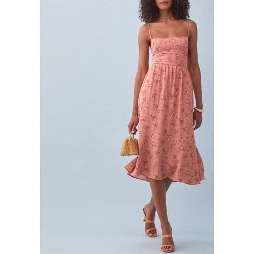 Floral Print Vacation Beach Summer Dress Women Sundress 2021 Sleeveless Spaghetti Strap Party Elegant Vintage Chiffon Midi Dress