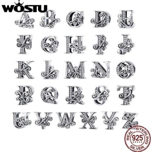 WOSTU New Fashion 925 Sterling Silver 2020 A-Z Letters Beads Fit Original Charm Bracelet Pendant Bangle For Women Jewelry DAC030