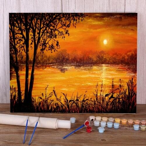 Natural Scenery Burning Sunset DIY Painting By Numbers Set Oil Paints 40*50 Oil Painting Wall Decoration Crafts Handiwork