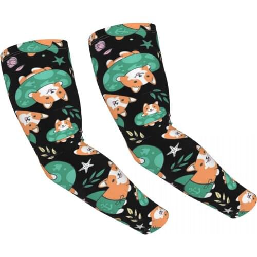 Dog Cute Welsh Corgi Puppy Outdoor Cycling Ice Silk Cool Arm Sleeves Ice Silk Sleeves Breathable Quick Dry UV Sunscreen Cuff