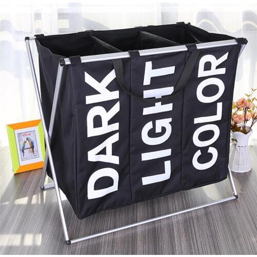 Deetrust Laundry Basket Collapsible Dirty Clothes 3 Grid Organizer Home Office Bathroom Laundry Hamper Metal Storage Basket