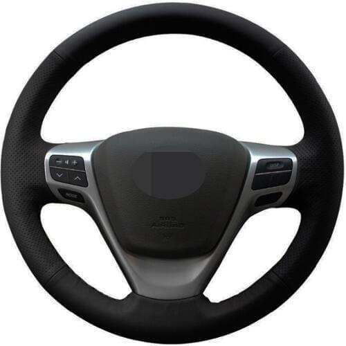 Car Steering Wheel Cover DIY Hand-stitched Black Genuine Leather For Toyota Verso EZ Avensis