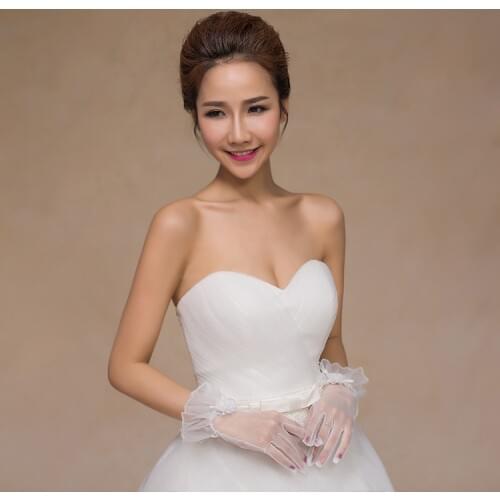 Wedding Gloves Short Wrist Length Simple Finger Bridal Gloves Tulle Transparent Tulle Women Wedding Gloves ST02