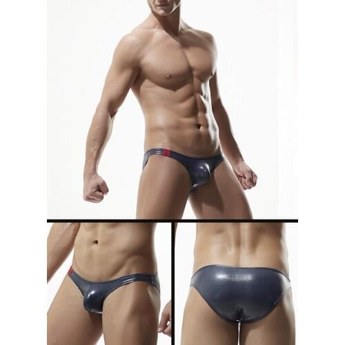Men Underwear Briefs Shiny Low Rise Sexy Pouch Bulge Male Panties Faux Leather Slips Mens Underpants Bikini Brief