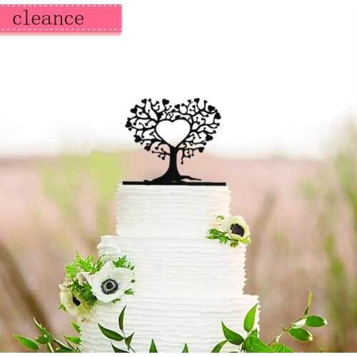 Unique design heart tree shape cake topper wedding cake topper birthday party decoration balck acrylic